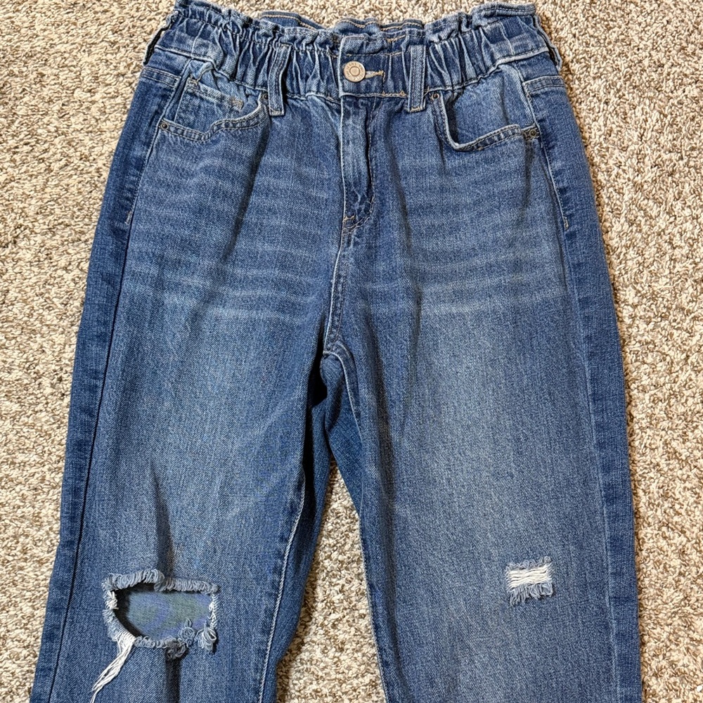 YMI Dream High-Waist Distressed Blue Denim Jeans with Elastic Waist. - Picture 2 of 8